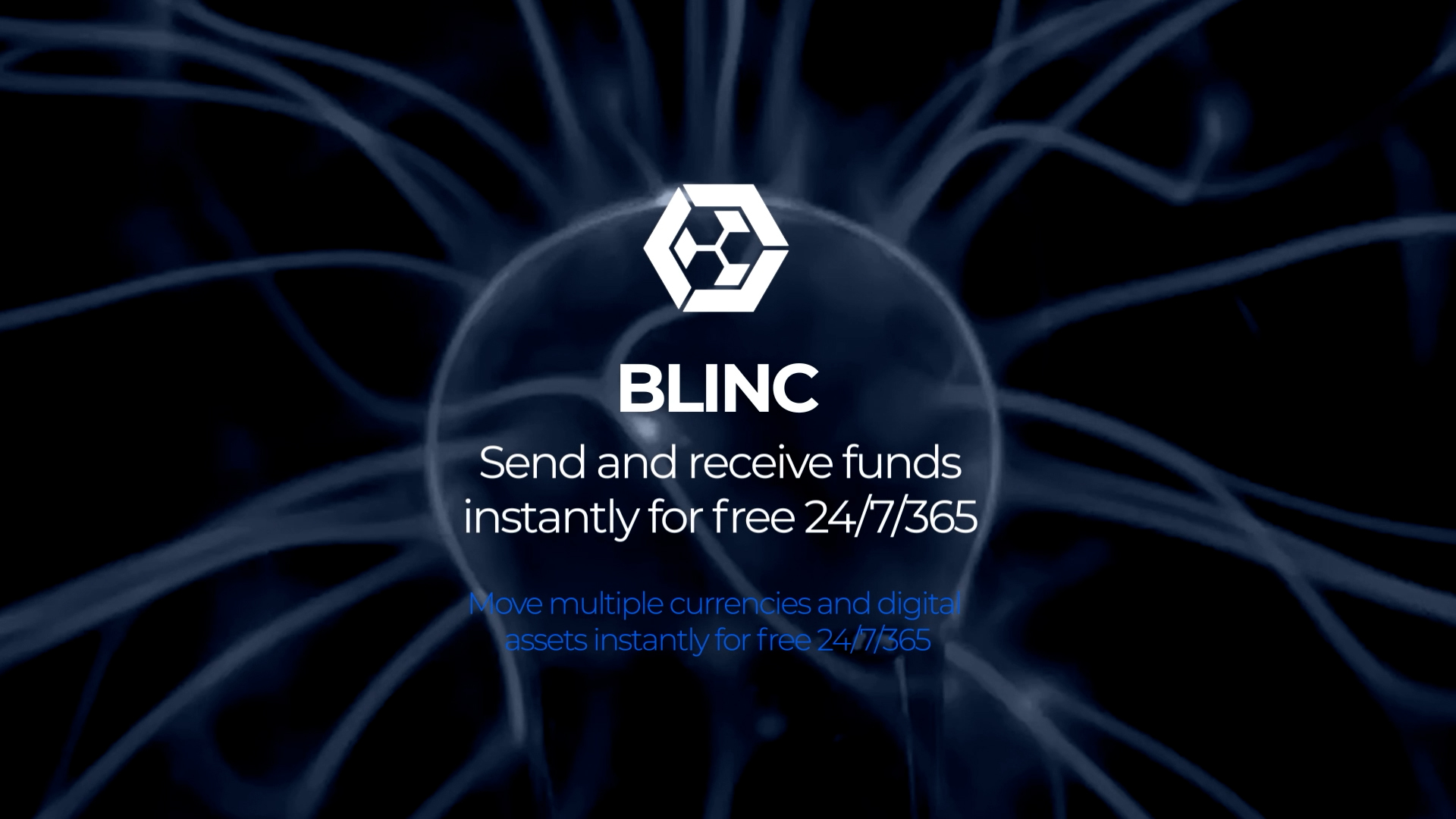 BLINC instant settlement title over a fibre-optic light swirl